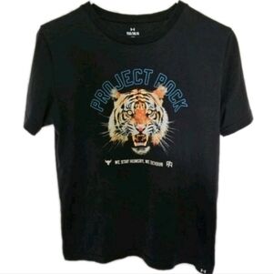 Under Armour Project Rock Black Youth L Loose Fit T-Shirt W Tiger Logo